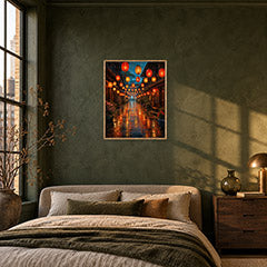 Lantern Market Rain Street Wall Art Print poster room mockup 3