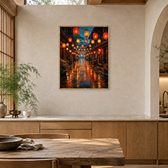 Lantern Market Rain Street Wall Art Print poster room mockup 4