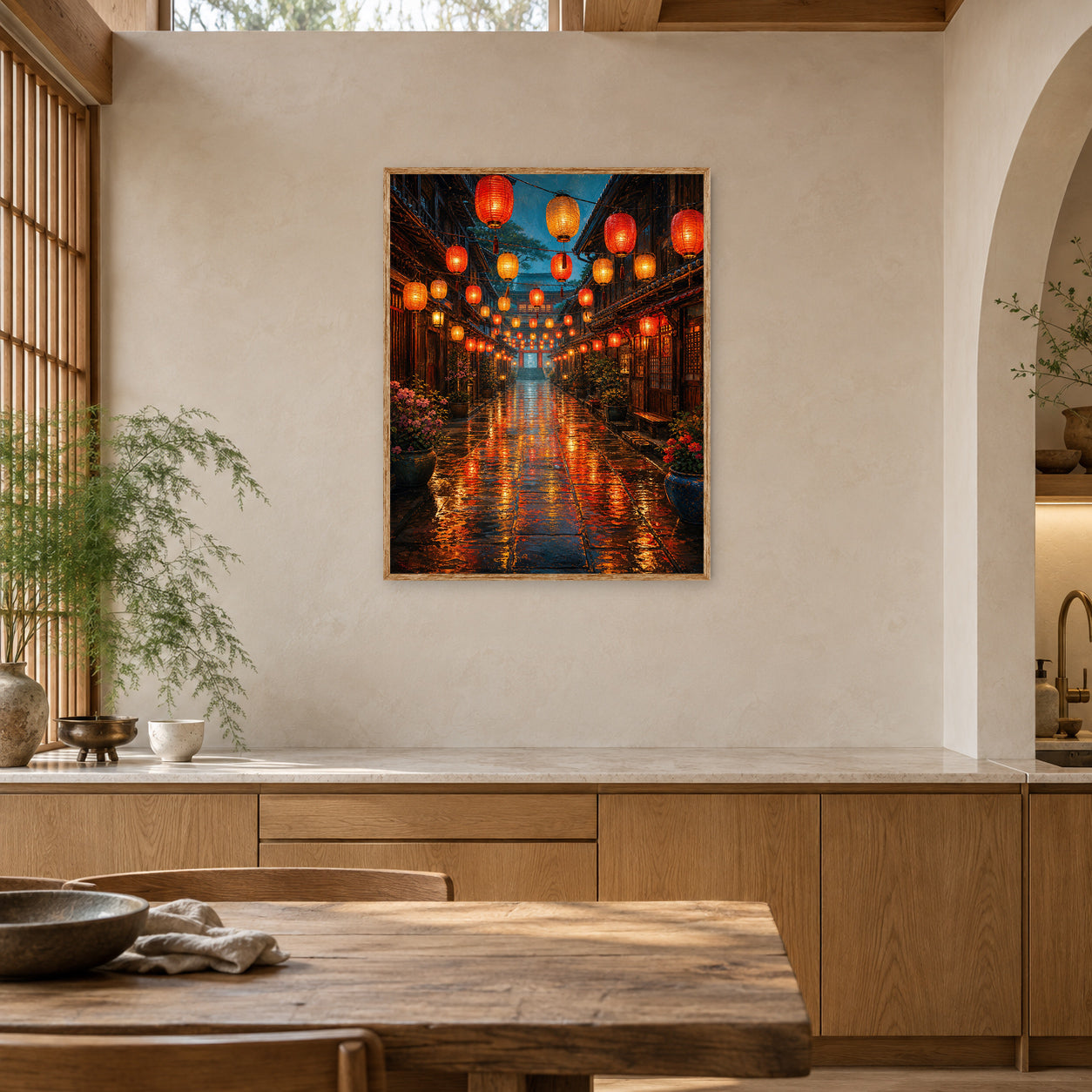 Lantern Market Rain Street Wall Art Print poster room mockup 4