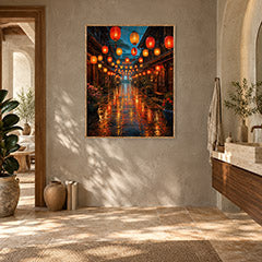 Lantern Market Rain Street Wall Art Print poster room mockup 5