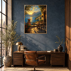 Lake Como Terrace Sunset Wall Art Print poster room mockup 2