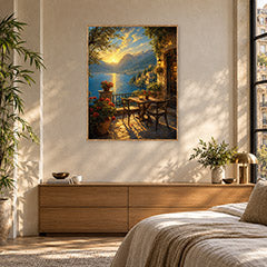Lake Como Terrace Sunset Wall Art Print poster room mockup 5