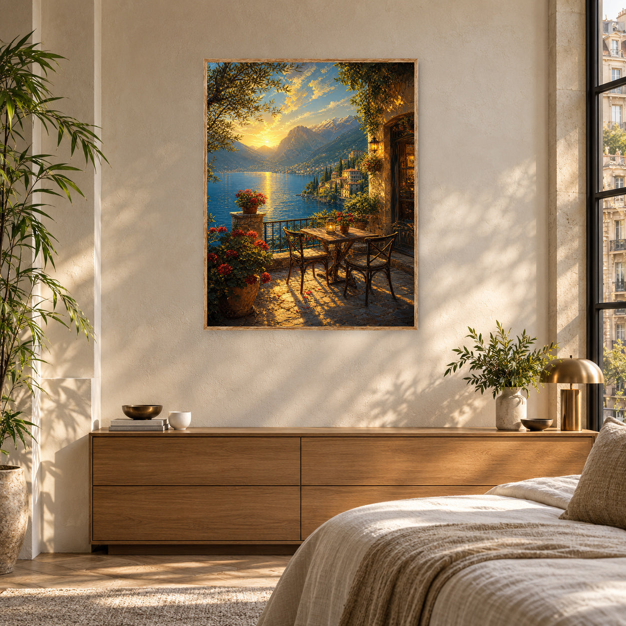 Lake Como Terrace Sunset Wall Art Print poster room mockup 5