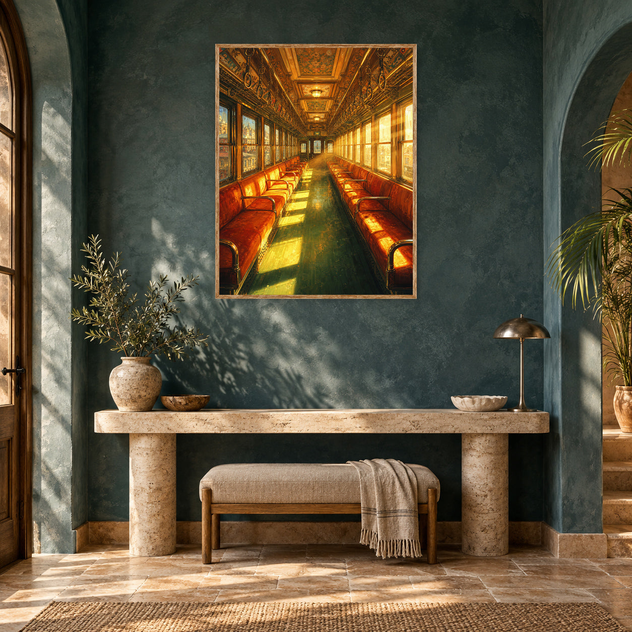Red Velvet Vintage Train Car Wall Art Print poster room mockup 2