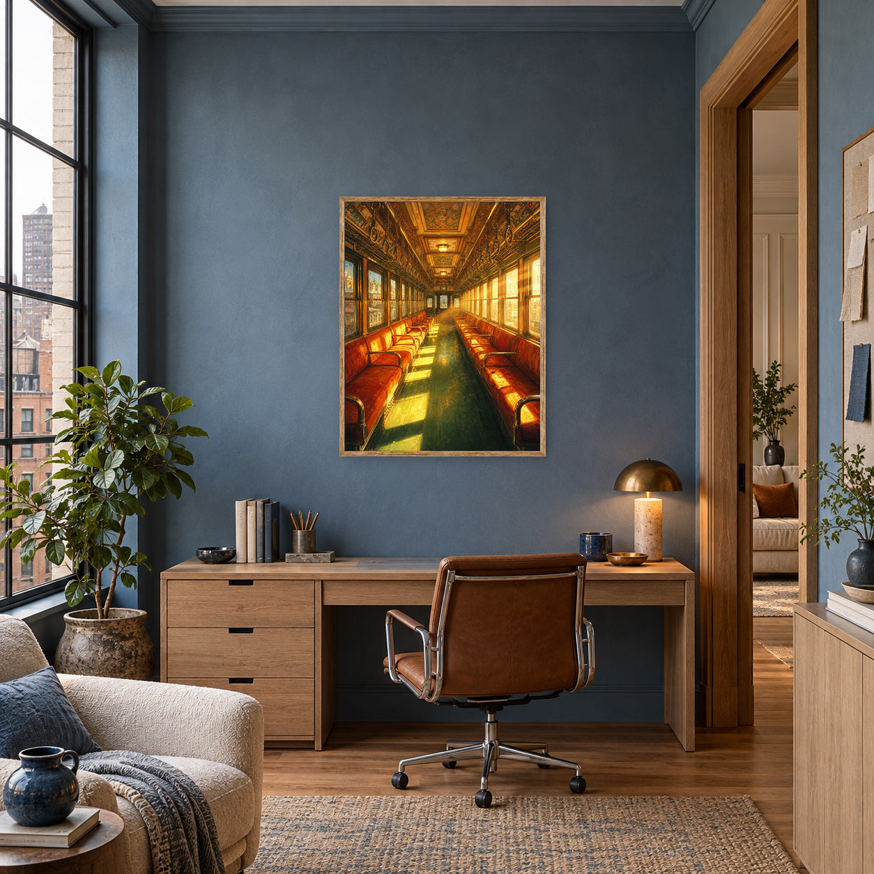 Red Velvet Vintage Train Car Wall Art Print poster room mockup 3