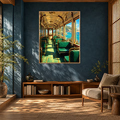 Coastal Green Train Car Wall Art Print poster room mockup 5