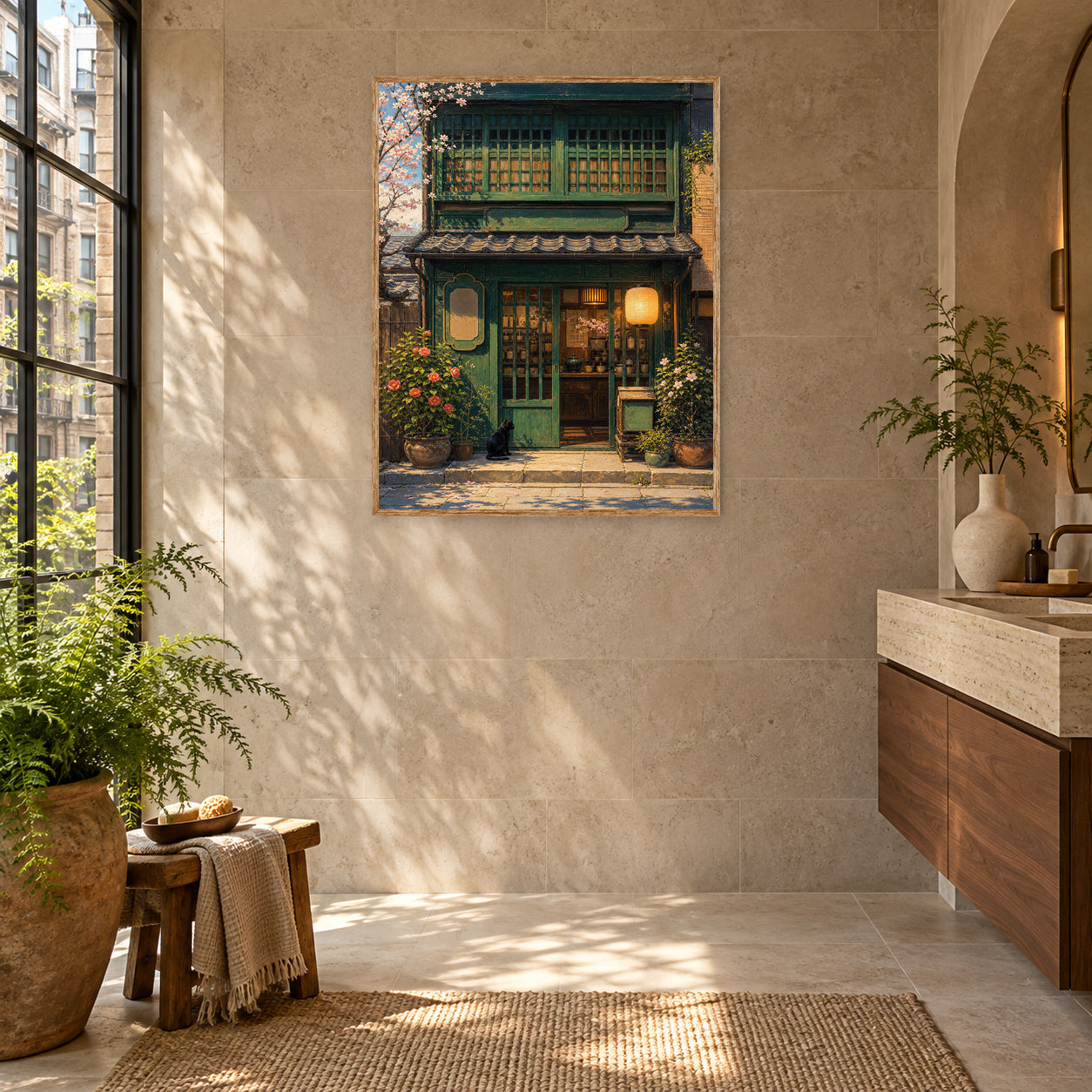 Old Town Green Storefront Wall Art Print poster room mockup 2