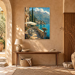 Lake Como Waterfront Village Wall Art Print poster room mockup 5
