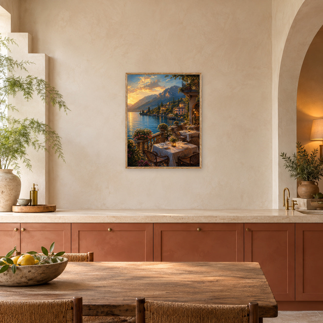 Lake Como Dinner Terrace Wall Art Print poster room mockup 3