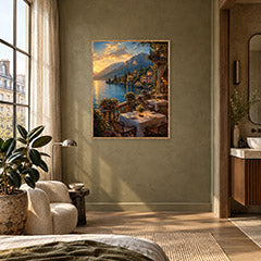 Lake Como Dinner Terrace Wall Art Print poster room mockup 4