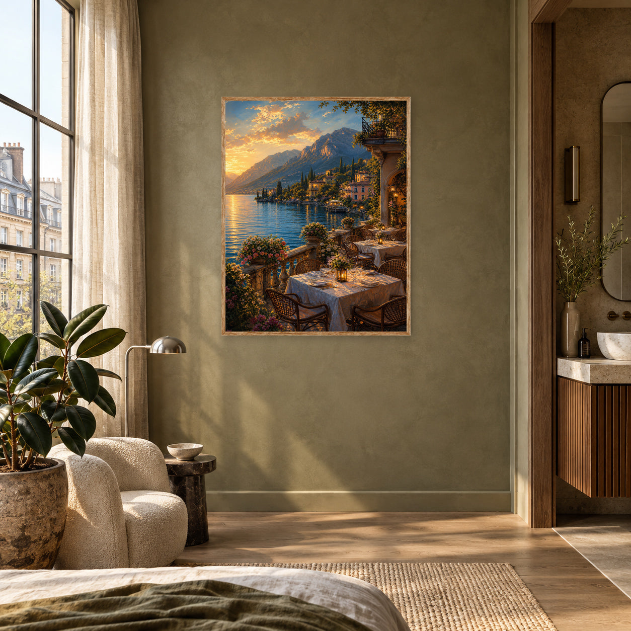 Lake Como Dinner Terrace Wall Art Print poster room mockup 4