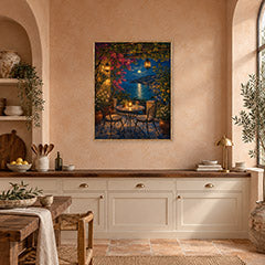 Midnight Lake Terrace Cafe Wall Art Print poster room mockup 4