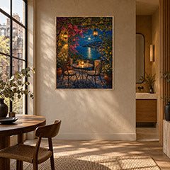 Midnight Lake Terrace Cafe Wall Art Print poster room mockup 5