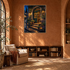 Arched Courtyard Cafe Night Wall Art Print poster room mockup 2