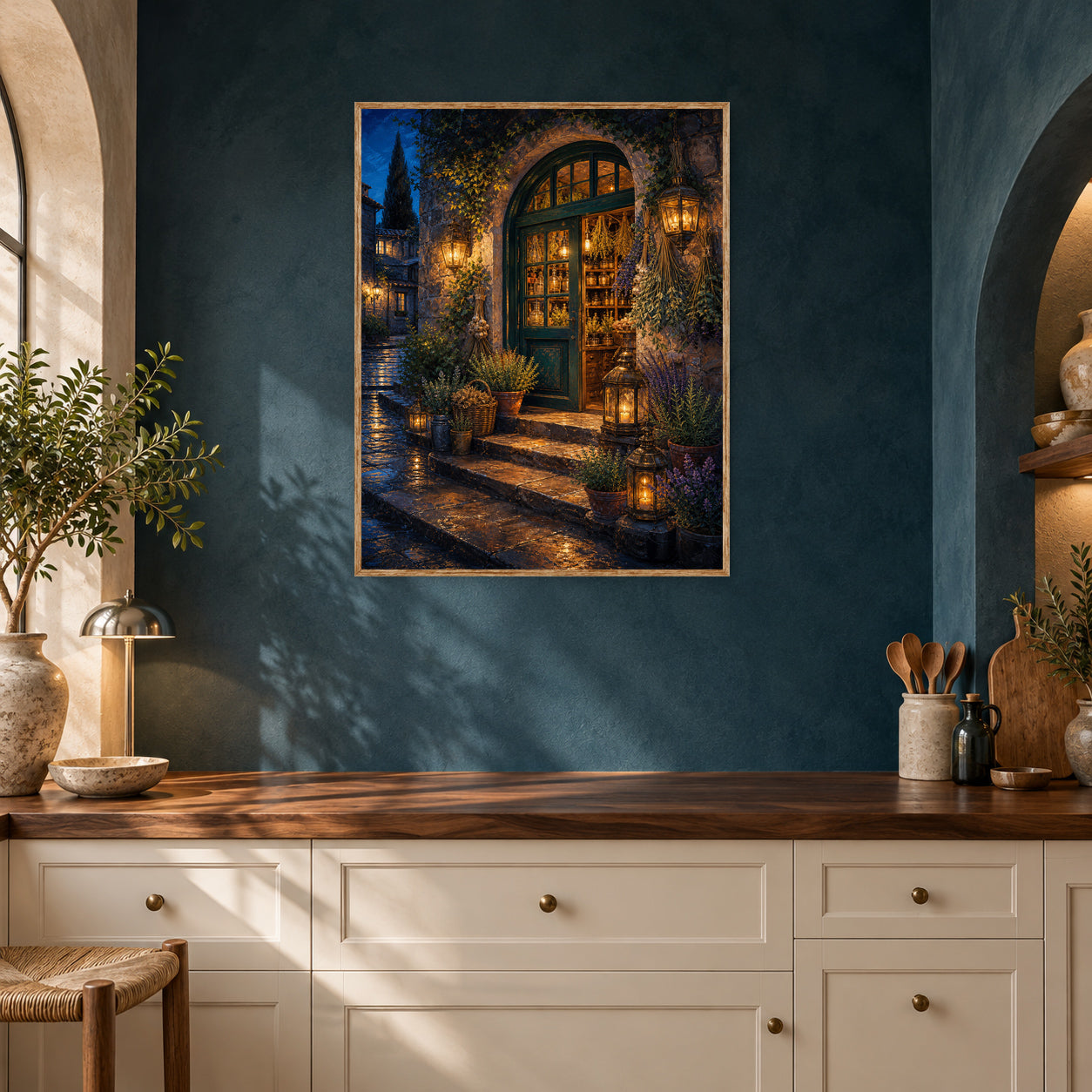 Arched Courtyard Cafe Night Wall Art Print poster room mockup 5