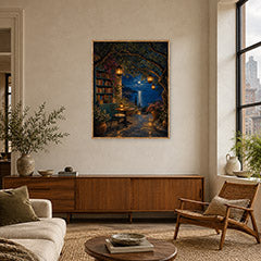 Moonlit Library Window Wall Art Print poster room mockup 4