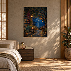 Moonlit Library Window Wall Art Print poster room mockup 5