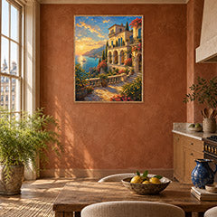 Tuscan Hillside Villa Garden Wall Art Print poster room mockup 2