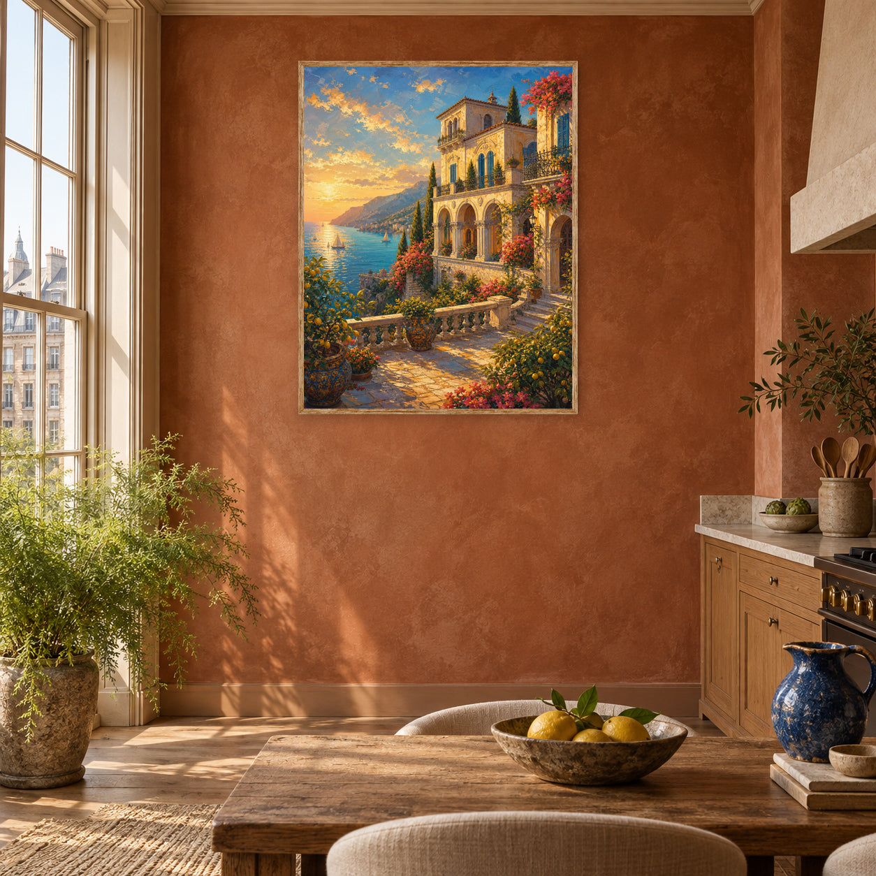Tuscan Hillside Villa Garden Wall Art Print poster room mockup 2