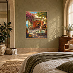 Mediterranean Courtyard Fountain Wall Art Print poster room mockup 4
