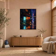 Rainy Tokyo Corner Store Wall Art Print poster room mockup 4