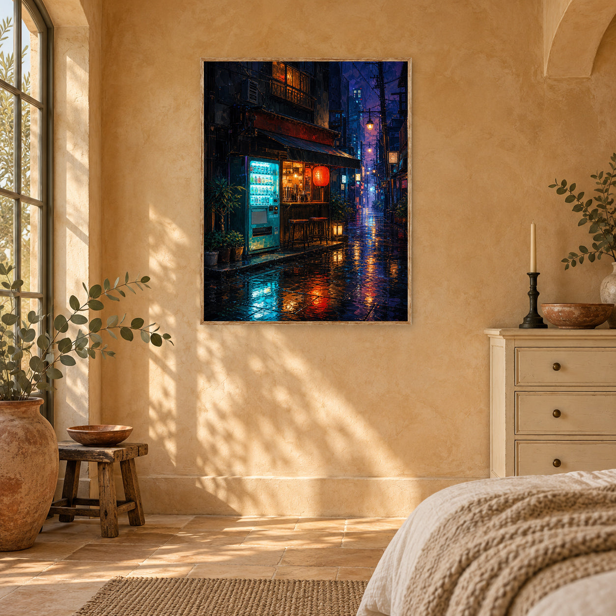 Rainy Tokyo Corner Store Wall Art Print poster room mockup 5