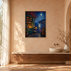 Moonlit Lakeside Bookshop Wall Art Print poster room mockup 4