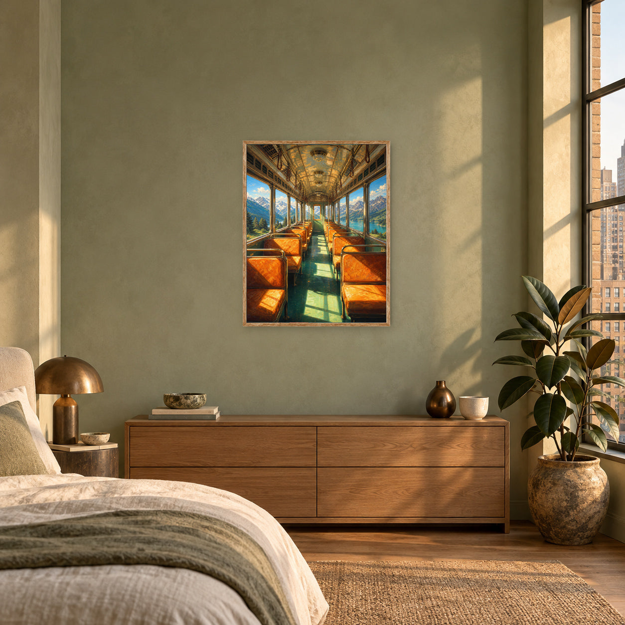 Vintage Dining Train Ocean View Wall Art Print poster room mockup 3