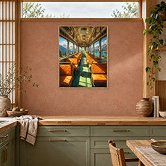 Vintage Dining Train Ocean View Wall Art Print poster room mockup 4
