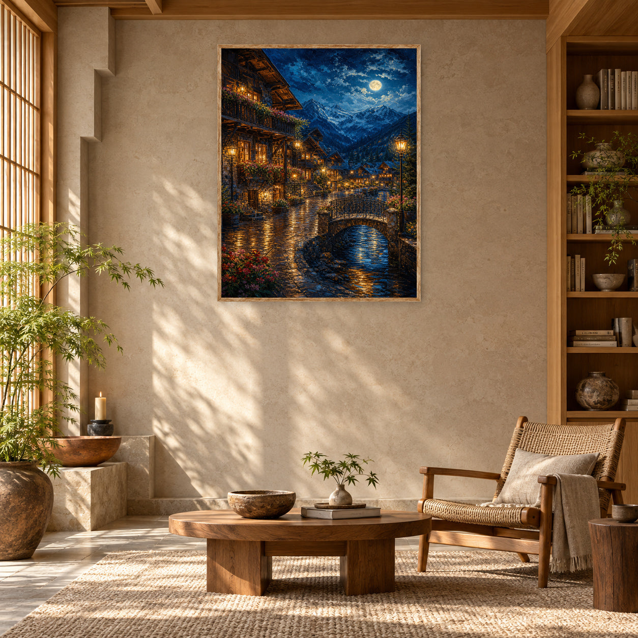 Venice Moonlit Canal Bridge Wall Art Print poster room mockup 2