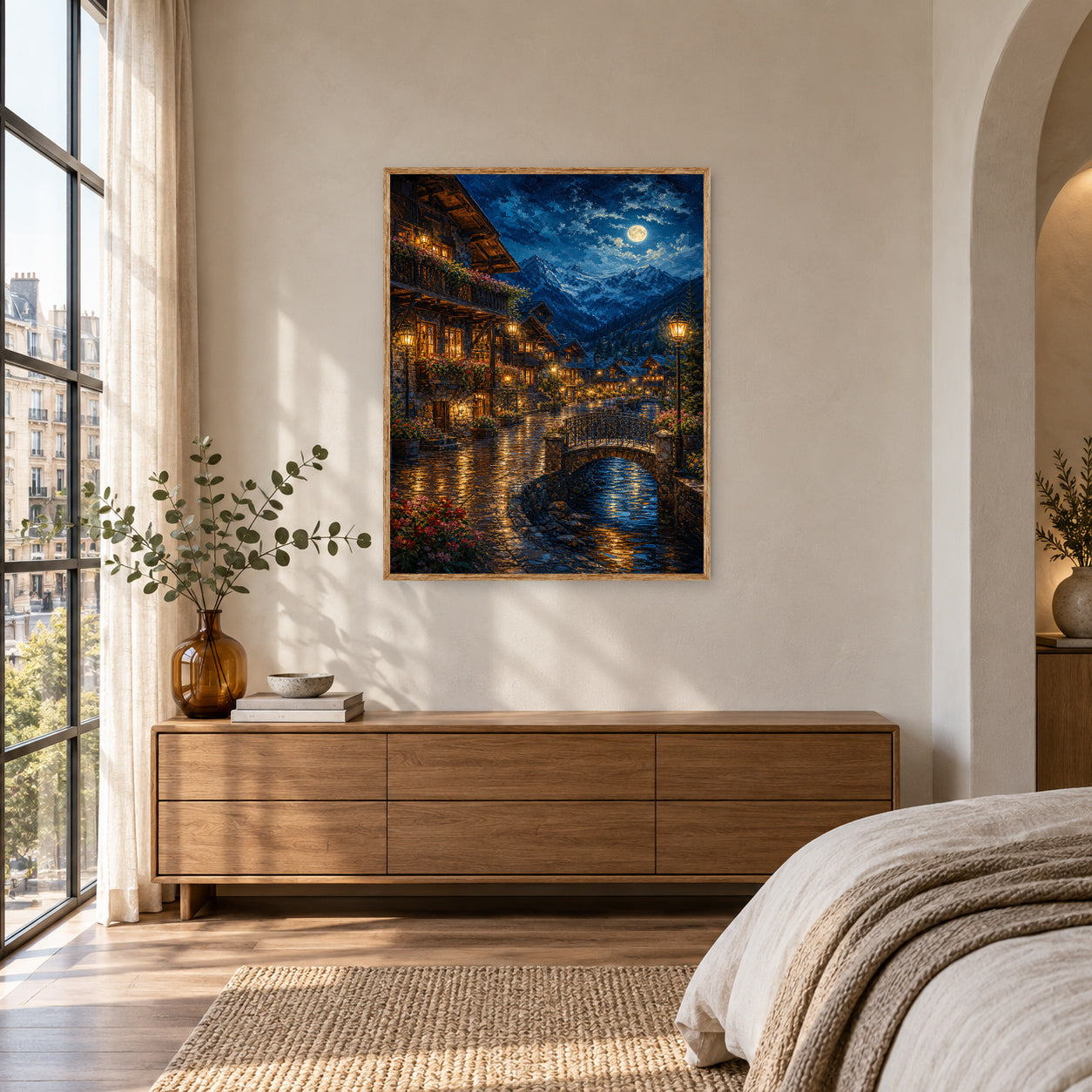 Venice Moonlit Canal Bridge Wall Art Print poster room mockup 4