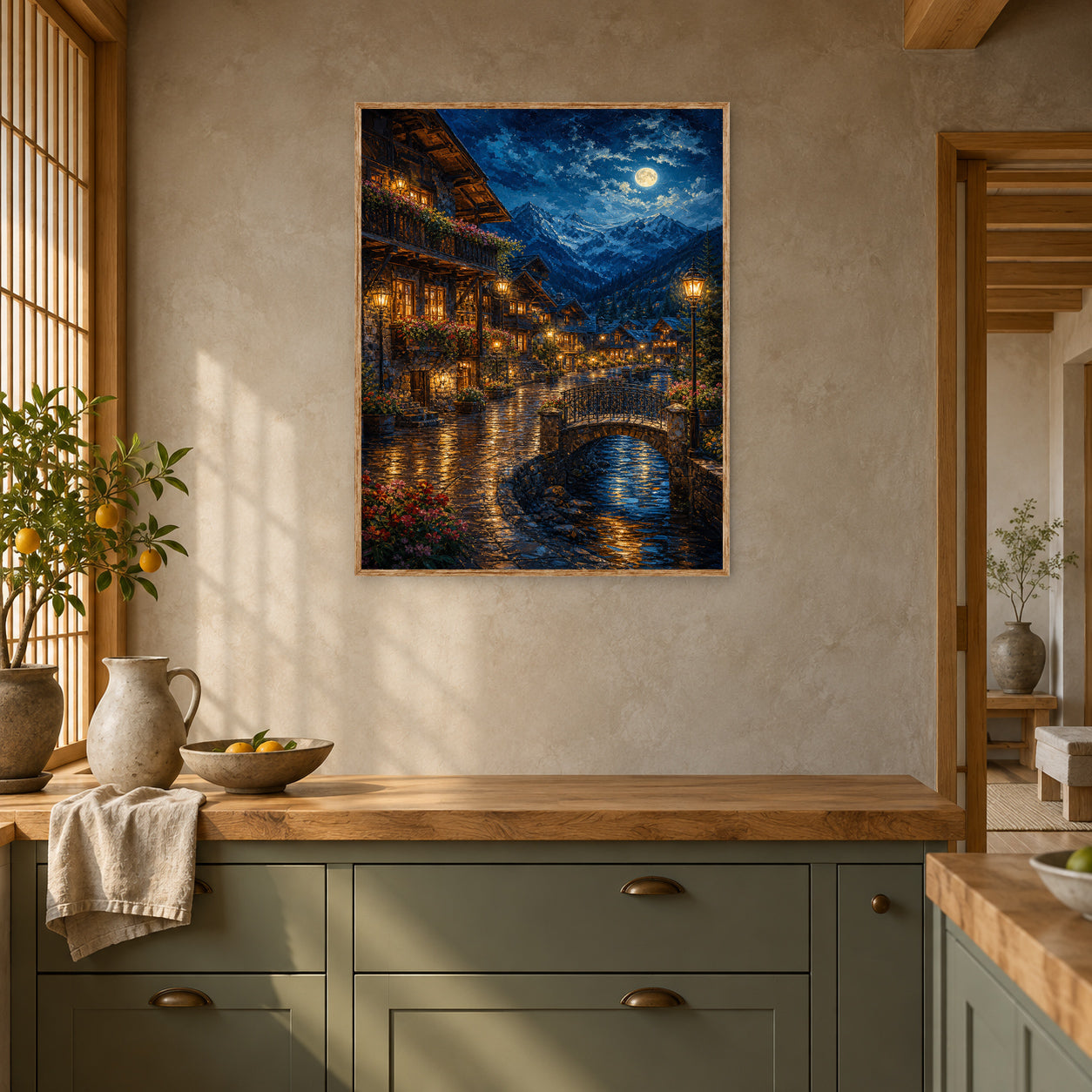 Venice Moonlit Canal Bridge Wall Art Print poster room mockup 5