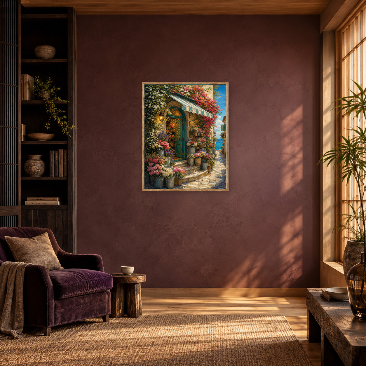 Blooming Cottage Doorway Wall Art Print poster room mockup 3