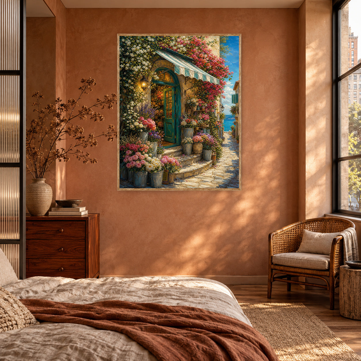 Blooming Cottage Doorway Wall Art Print poster room mockup 5