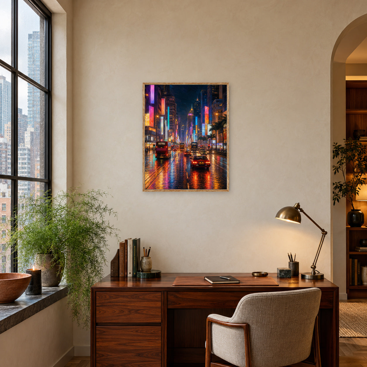 Tokyo Neon Rain Avenue Wall Art Print poster room mockup 3
