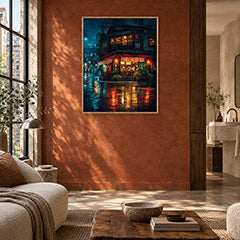 Blue Rain Corner Bistro Wall Art Print poster room mockup 2