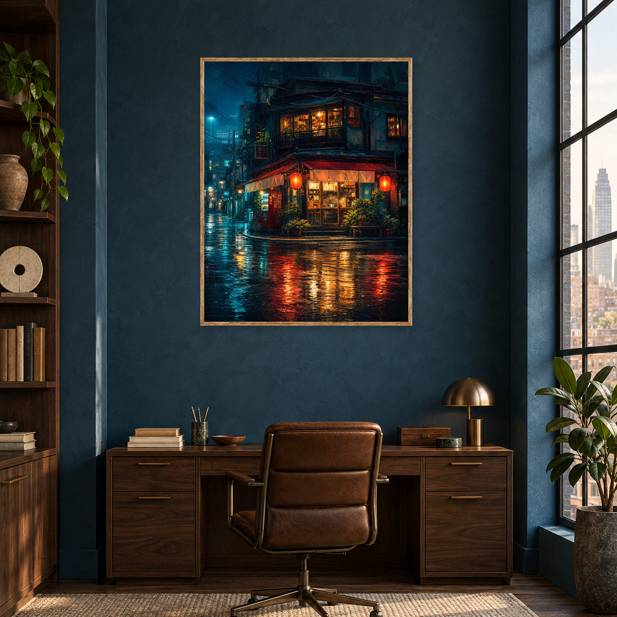 Blue Rain Corner Bistro Wall Art Print poster room mockup 5