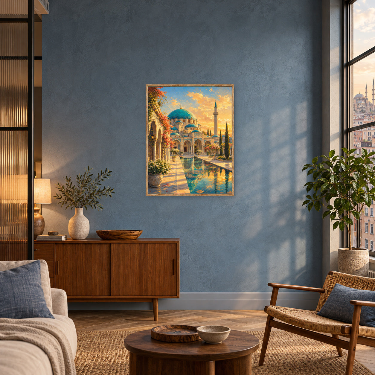 Istanbul Courtyard Mosque Sunset Wall Art Print poster room mockup 3