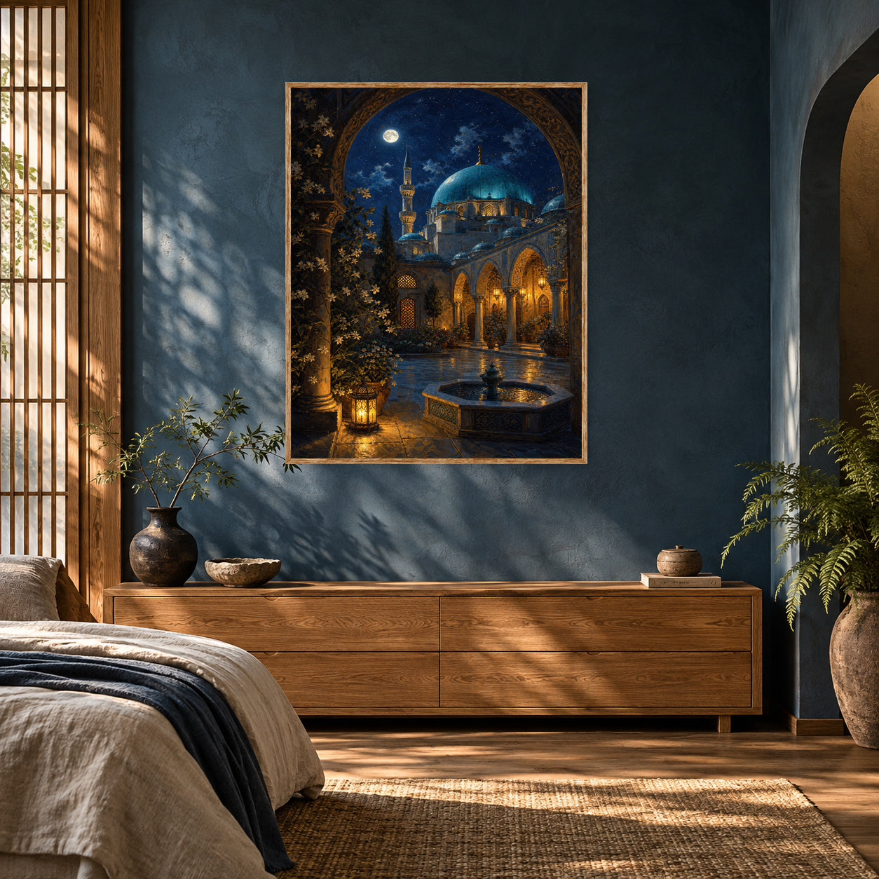 Moonlit Istanbul Courtyard Wall Art Print poster room mockup 5