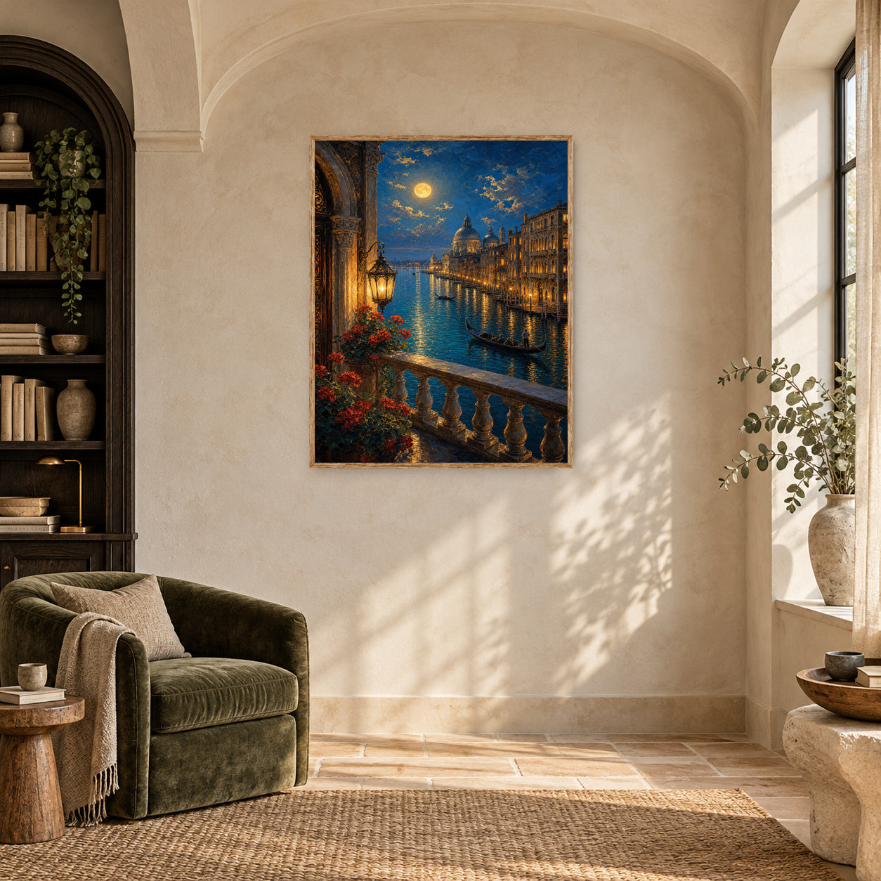 Venice Balcony Canal Moonlight Wall Art Print poster room mockup 4