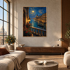 Venice Balcony Canal Moonlight Wall Art Print poster room mockup 5