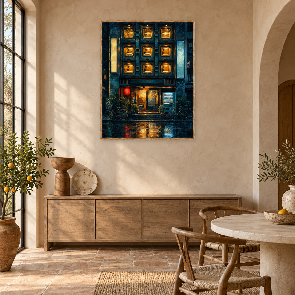 Rainy Apartment Windows Night Wall Art Print poster room mockup 2