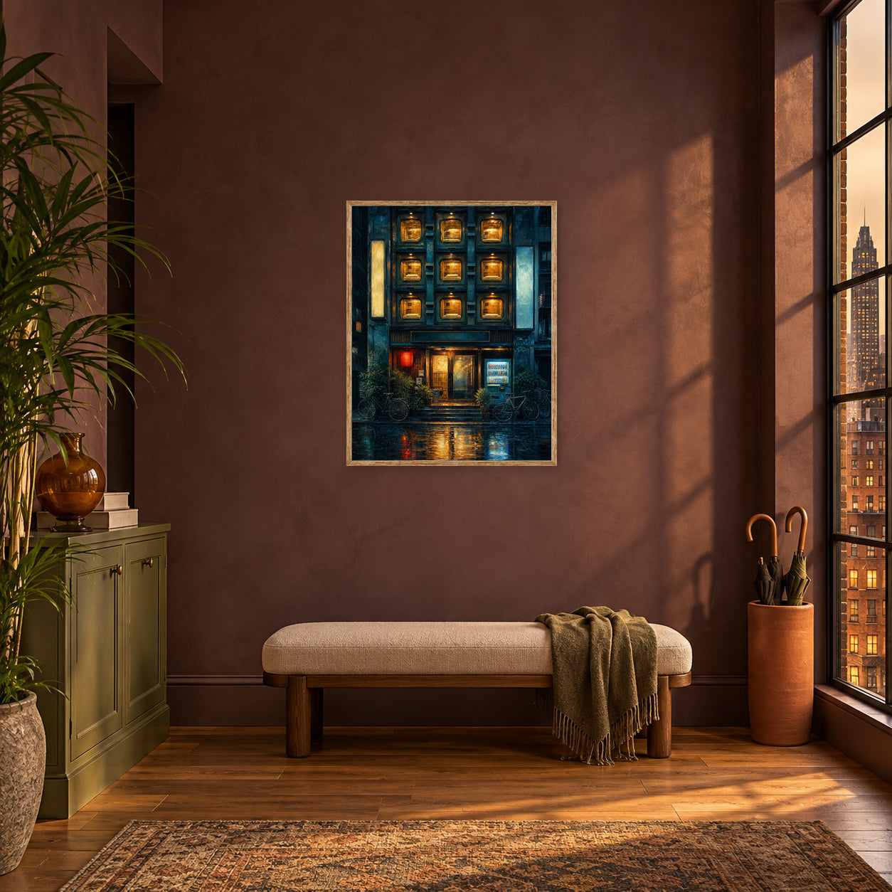 Rainy Apartment Windows Night Wall Art Print poster room mockup 3