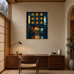 Rainy Apartment Windows Night Wall Art Print poster room mockup 4