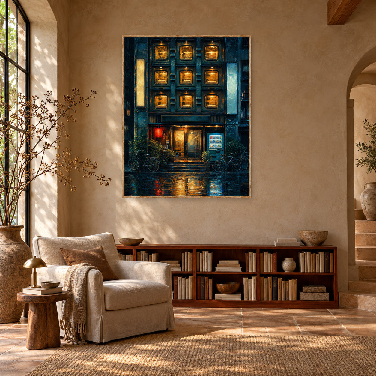 Rainy Apartment Windows Night Wall Art Print poster room mockup 5