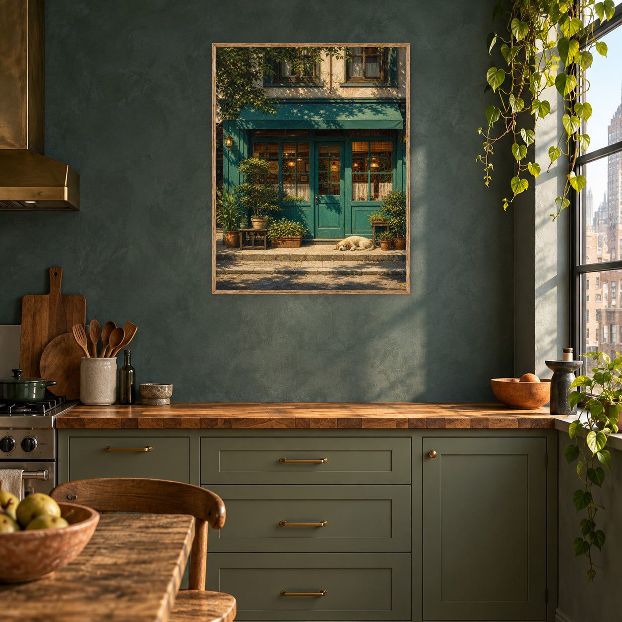 Green Vine Storefront Sunlit Wall Art Print poster room mockup 2