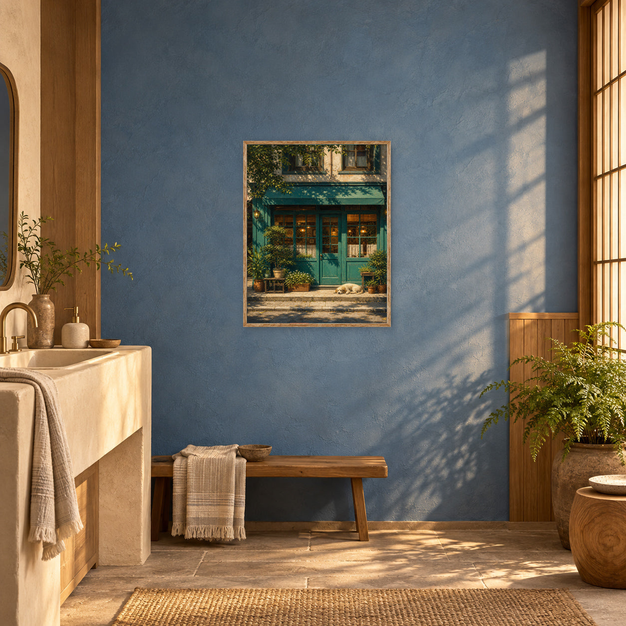 Green Vine Storefront Sunlit Wall Art Print poster room mockup 3