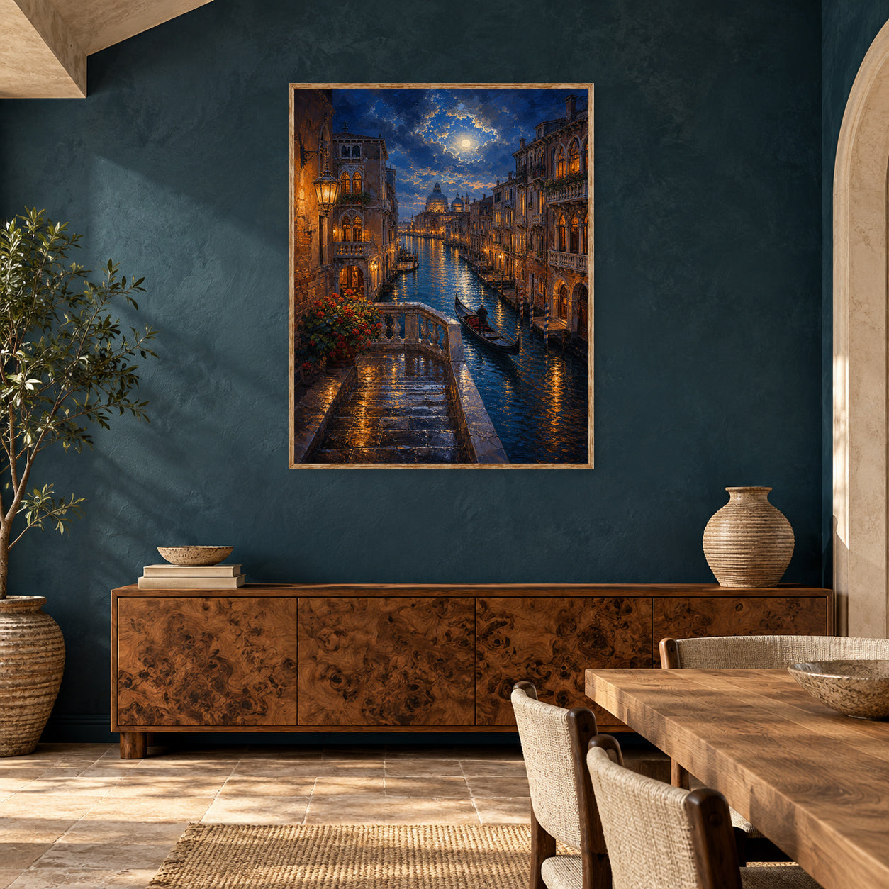 Venice Canal Moonlit Alley Wall Art Print poster room mockup 5