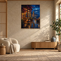 Rainy Canal Flower Cafe Night Wall Art Print poster room mockup 2