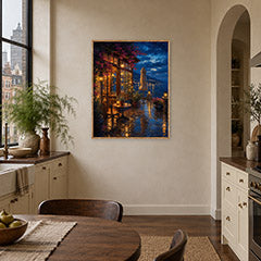 Rainy Canal Flower Cafe Night Wall Art Print poster room mockup 4
